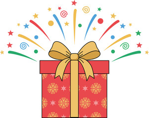Celebratory gift box with colorful burst illustration Vector, illustration.
