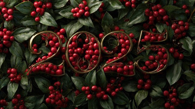 festive christmas 2025 design with holly berries and elegant typography