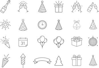 Celebration and new year party event outline icons Vector, illustration