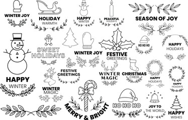 Christmas and winter holiday season outline icon set Vector, illustration