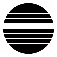 Black circle with horizontal white lines pattern on transparent background