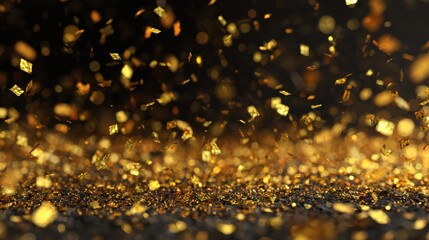 golden confetti rain on festive stage background