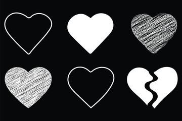 Doodle hearts sketch set. Various different hand drawn heart icon. love collection Red heart symbol for Valentines Day. Set of hand drawn love heart valentines doodle sketch vectors Grunge Hearts 