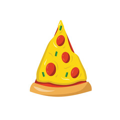 Cartoon Pizza Slice with Pepperoni and Cheese. Simple Fast Food Graphic Element Vector. Delicious Italian Restaurant Menu Clipart.