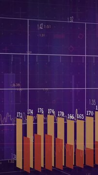 Animation of 3D bar graph overlaying numerical data on digital financial chart