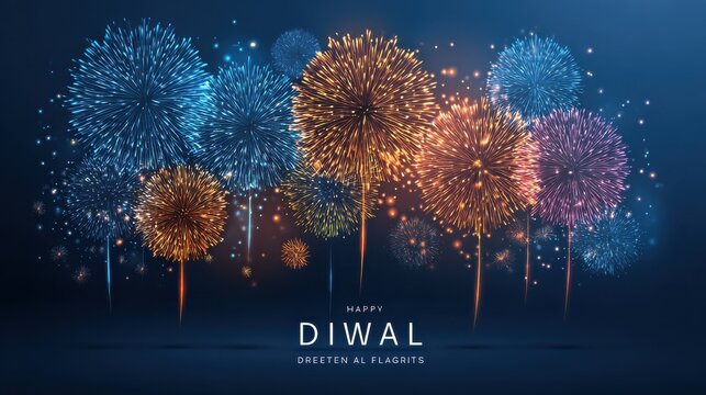 diwali background with text happy di lageri festival of lights colorful fireworks on dark blue background vector illustration design