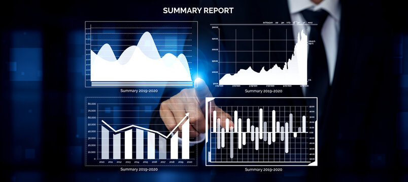 A business professional examines various data graphs and reports displayed on a digital interface, portraying modern analysis techniques in a corporate environment. Impute