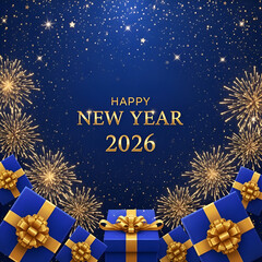 Celebrate a prosperous 2026 with elegant gifts and dazzling fireworks, perfect for holiday greetings and festive marketing campaigns now