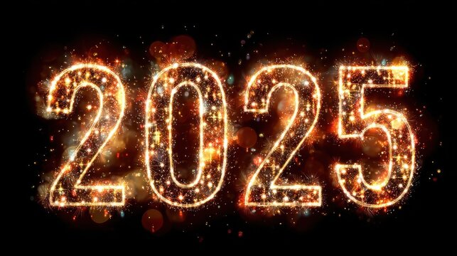 new year banner or greeting card with luminous inscription 2025