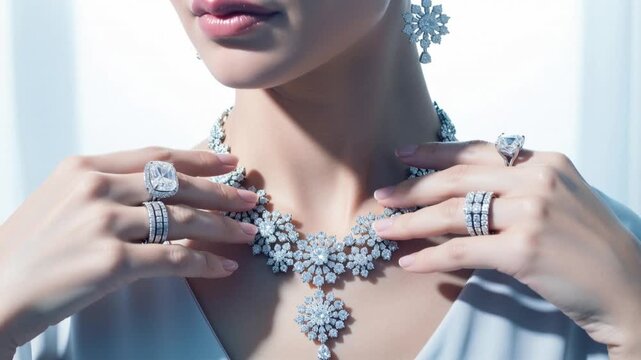 Elegant woman wearing stunning diamond jewelry
