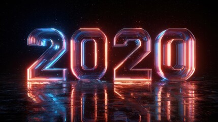 neon 2026 new year celebration with sparkles and reflections futuristic year number display with glowing effects on a reflective surface