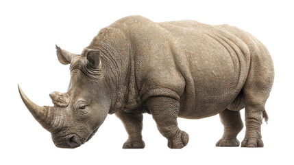 Obraz premium Large White Rhino Grazing Head Down Isolated