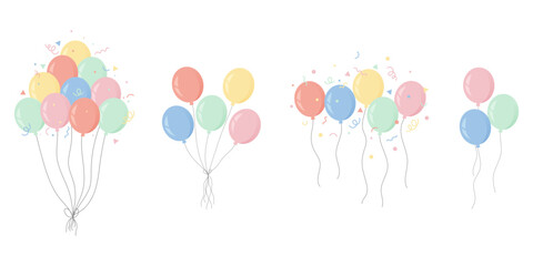 Naklejka premium Bouquets de ballons pastel – Ensemble festif coloré – Illustration joyeuse pour événements