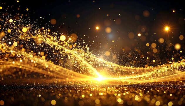 Abstract shimmering golden light trails and bokeh blur against a dark backdrop creating a luxurious elegant effect - Powered by Adobe