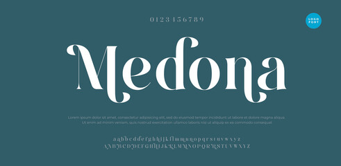 Medona Sport Modern Alphabet Font logo. Typography abstract urban style fonts for technology, digital, movie logos design. vector illustration