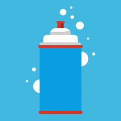 Illustration of a blue spray can with white bubbles on transparent background