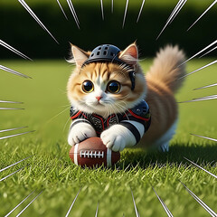 Adorable Kitten Playing American Football – Cute Sports Cat Cartoon