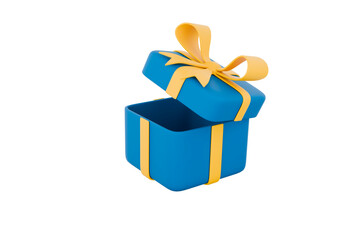  gift box is open.The blue box has a yellow ribbon and the lid is slightly ajar