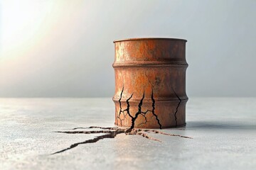 Oxidizing agent Synthetic fuel Dry lubricant Anthropocene Resource depletion Contingency fund aize ooze UpKeep KoBold Metals A small oil barrel with cracks appearing beneath it, symbolizing the frack