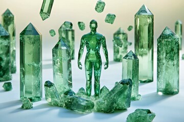 Hydroxyapatite Self healing process Liquidity mining Crypto rewards Green steel Wealth mindset Nevermined Bioniq metals KoBold Ascend elements A digital figure surrounded by floating icons representi