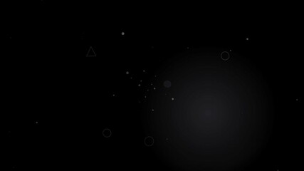 Abstract dark background with subtle glowing particles, geometric shapes, and a central soft light source suggesting space or digital noise
