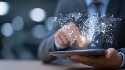 Futuristic technology interaction with digital data visualization