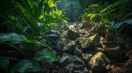 pile of rocks in the middle of the forest