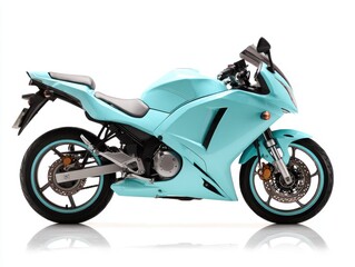 Obraz premium Light Blue Sport Motorcycle Isolated on White Studio Background with Reflection