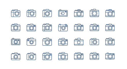 Collection of camera icons in a minimalist vector style isolated on white
