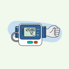 Blood pressure monitor on wrist, health measurement concept, healthcare, copy space