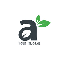 Initial Letter A with Leaf Logo Design Template