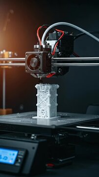 3D Printer Creating White Structure Futuristic Technology Additive Manufacturing