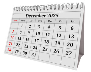 December 2025 calendar. Page of annual business desk month autumn calendar isolated transparent png
