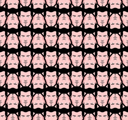 Seamless abstract pattern of stylized, minimalist masks or faces in black and white. Vector background for abstract art, design, or modern monochrome print.