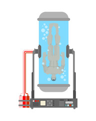 Detailed cryogenic freezing chamber or life-support capsule. Illustration of cryonics, preservation, or advanced medical technology.