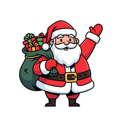 Santa Claus cheerfully waving with a sack full of gifts, spreading joy and holiday cheer, perfect for festive designs and Christmas promotions