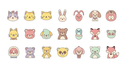 Fototapeta premium Collection of cartoon animal faces vector illustrations for design projects