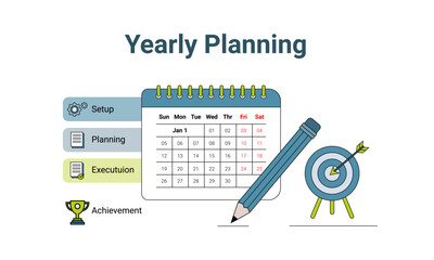 Infographic featuring a calendar and pen icon for a business plan template.