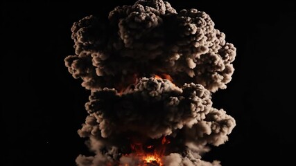 Massive fiery explosion erupts into a mushroom cloud against a black background. - Powered by Adobe