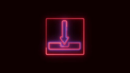 Red and Purple Neon Download Icon Inside Square Outline on Dark animation Background arrow direction. Animated neon download icon in red and purple square, ideal for download actions and interface - Powered by Adobe