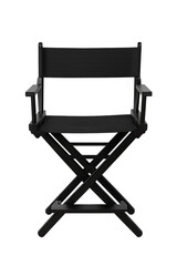 Fototapeta premium Monochrome Director's Chair Still Life: A Study in Shadow and Form | Black Folding Chair Photography | Minimalist Furniture Design | Studio Equipment | Filmmaking Aesthetic | Stage Prop Imagery