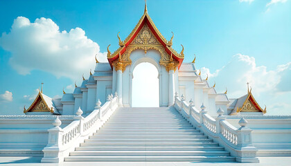Dazzling white gates of heaven (paradise), to which a staircase rises into the sky, the road to the gates of paradise,	
