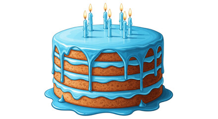 Blue Drip Birthday Cake Illustration with Candles