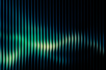Abstract background with vertical lines creating a dynamic wave pattern, featuring a gradient of glowing green and blue light on a dark backdrop, symbolizing digital sound or energy visualization