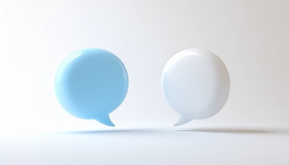 Vibrant blue and white speech bubbles in bright studio setting for modern communication or dialogue concept, ideal for online discussions or feedback