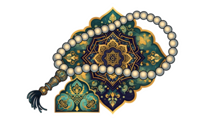 Islamic tasbih prayer beads with intricate mandala pattern design