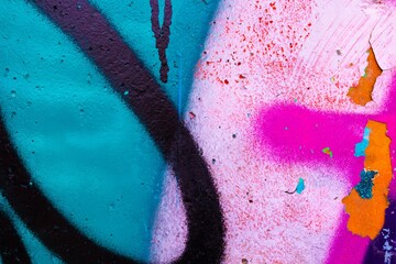 Graffiti texture in neon blue, pink, orange with black accents. Retro 80s street art, vibrant, textured. Posters, urban backgrounds, digital art, modern 90s, Y2K visuals.