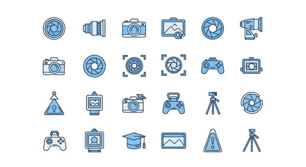Collection of digital camera and photography related icon set illustrations