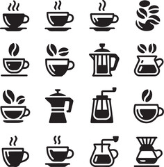 Coffee Equipment Line Icons – Simple Café Graphic Collection