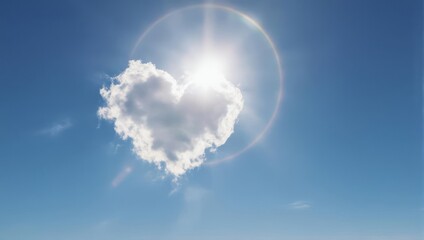 Heart Shaped Cloud illuminated by the Sun in a Clear Blue Sky.